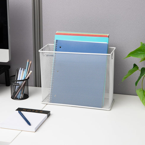 Mind Reader Vertical File Storage, Desktop Organizer, Hanging Files, Office, Metal Mesh, 12.25" L x 5.5" W x 10" H, White...