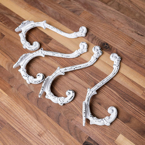 CRAFTSMAN ROAD Vintage Cast Iron Wall Hooks (Antique White Finish, Set of 4) - Rustic, Farmhouse, Shabby Chic, French Country Coat Hooks | Great f...