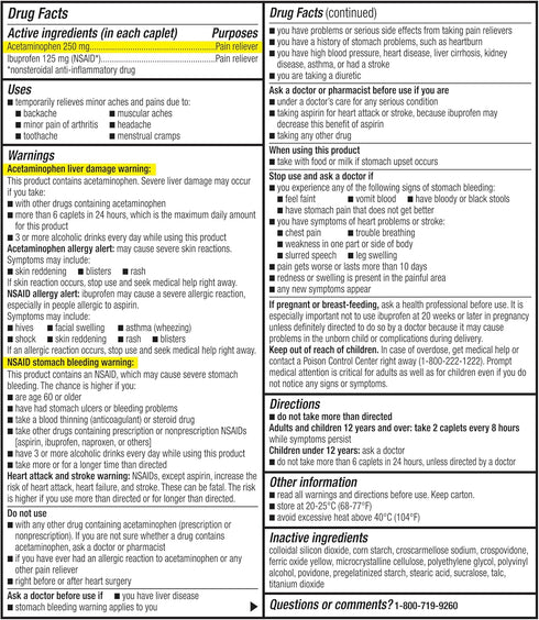 GoodSense Dual Action Acetaminophen and Ibuprofen (NSAID) Tablets, 250 mg/125 mg, Back Pain, 36 Count...
