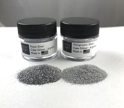 Luxury Cake Glitter, 12 grams, USA Made (Royal Silver & Holographic Silver (2 pack))...