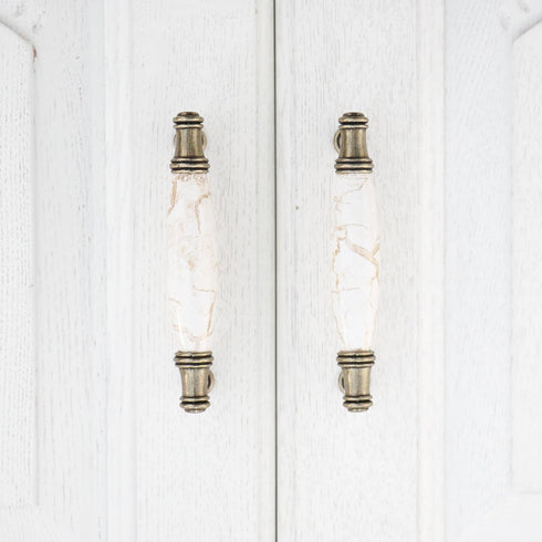 Set of 4 Marble Ceramic Handle Antique Cabinet Door Pull Modern Euro Style Furniture Drawer Kitchen Knob Handle Pull Decoration 3.78 inch(96mm) Ho...