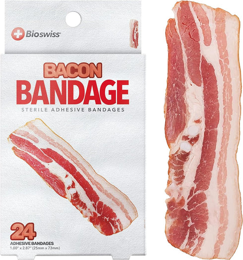 BioSwiss Bandages, Bacon Shaped Self Adhesive Bandage, Latex Free Sterile Wound Care, Fun First Aid Kit Supplies for Kids, 24 Count...