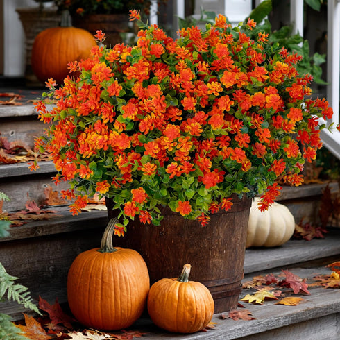 Artificial Fall Flowers Outdoor Fake Mums - 12 Bundles Fake Plants UV Resistant No Fade Faux Plastic Greenery Garden Porch Patio Fall Home Decor (...