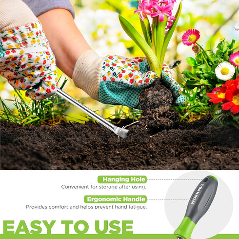 WORKPRO 11.5" Dandelion Weeder Puller Tool with Soft Handle, Polished Stainless Steel Garden Weed Remover Tool, Two-Pronged Fork Weeder Tool for L...