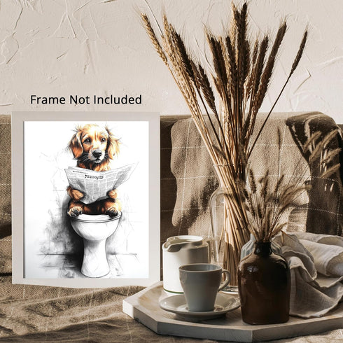 Posterizer 1 pcs-drawing style art-funny dog on toilet reading newspaper 6-Bathroom Restroom Art-Art for Animal Lovers-Decor for Home & Office- un...