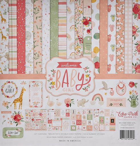 Echo Park Paper Company Welcome Baby Girl Collection Kit Paper, 12-x-12-Inch...