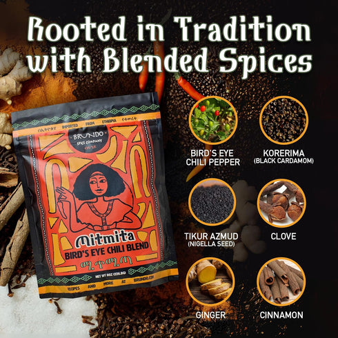 Brundo Ethiopian Spice Company Mitmita | Imported Authentic Ethiopian Spice Blend With Bird's Eye Chili Pepper (8 oz) | Processed in and Imported ...