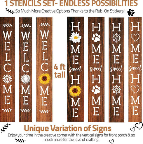 Large Stencils for Painting on Wood Reusable, Welcome Stencil, Daisy Sunflower Stencil and Other Wood Stencils, Wood Craft Supplies for Spring Por...