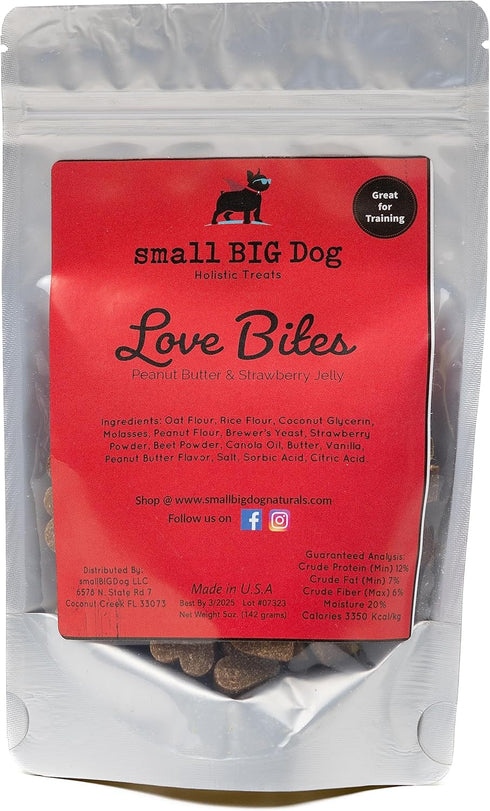 Love Bites Treats, All-Natural, Peanut Butter and Strawberry Hearts, 100% Natural Ingredients, 5oz, Wheat Free, Great for Training...