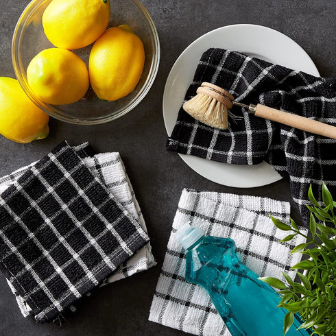 DII Basic Terry Collection Windowpane Dishcloth Set, 12x12, Black, 6 Piece...