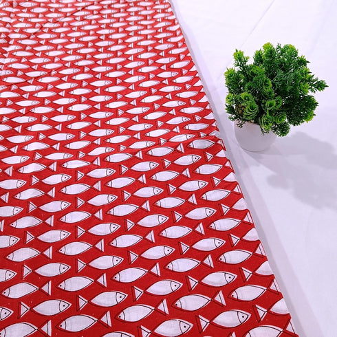 3 Yard 100% Cotton Printed Fabric for Dressmaking Indian Running Natural Dye Fabric for Sewing Ethnic Sanganeri Fish Print Fabric by The Yard Widt...