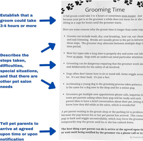 Grooming Time Pad (100 Sheets, 5.5" X 8.5") Describes why a dog groom takes 3 to 4 hours or more...