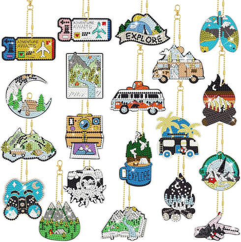 Siifert 20 Pcs Camping Diamond Painting Keychain Kits with Tools 5D DIY Diamond Art Pendants Cute Hanging Camping Drill Diamond Painting Key Chain...
