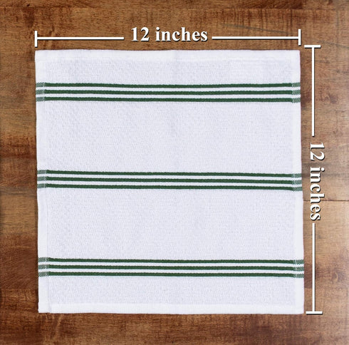 Kitchen Towels Dishcloths 100% Cotton, Set of 8, Dark Green and White Dish Cloth Towels, Tea Towels, Reusable and Absorbent Cleaning Cloths, Oeko-...