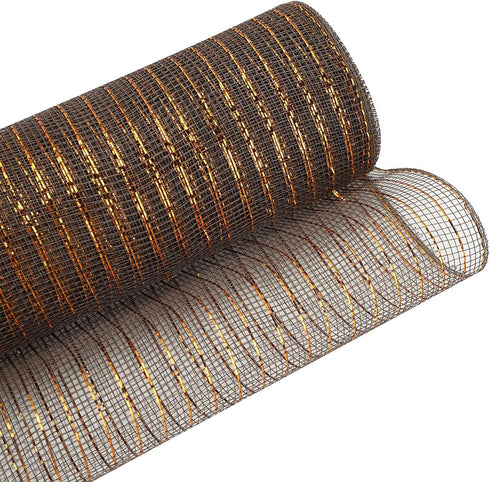 MEEDEE Dark Brown Deco Mesh 10 Inch Copper Mesh Ribbon Metallic Chocolate Fabric Mesh Wreath Ribbon for Garland Mailbox Swag Crafts Supplies (30 F...