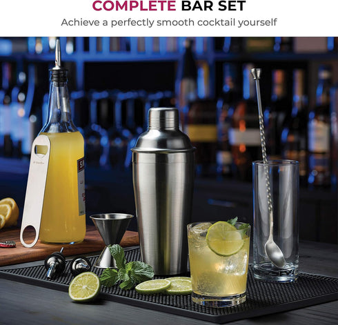 FineDine 7-Piece Cocktail Shaker Set - Bar Tools - Stainless Steel Bartender Kit, with All Bar Accessories, Cocktail Strainer, Double Jigger, Bar ...