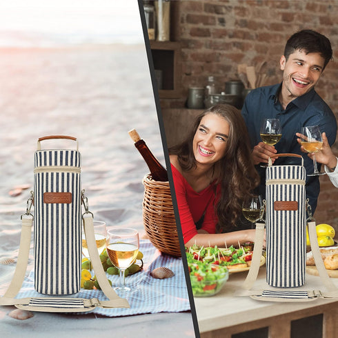 opux Wine Bag Single Bottle Carrier Tote, Insulated Wine Cooler Bag for Travel Picnic Beach with Shoulder Strap, Thermal One Bottle Holder Carryin...