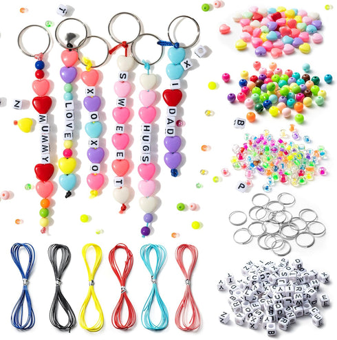 WATINC 286Pcs DIY Keychain Making Crafts Kits Adjustable Letter Heart Shape 6mm Pony Transparent Beads Key Ring Bracelet Supplies Jewelry Making K...