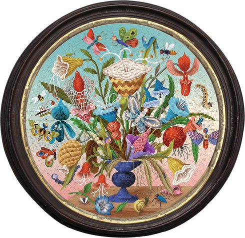 eeBoo: Piece and Love Crazy Bug Bouquet 500 Piece Round Jigsaw Puzzle, Jigsaw Puzzle for Adults and Families, includes Glossy and Sturdy Pieces...
