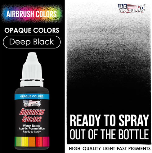 U.S. Art Supply Ready to Spray Opaque Deep Black Acrylic Airbrush Paint - 1oz Bottle, Professional Grade Non-Toxic Water-Based Colors for Vibrant ...