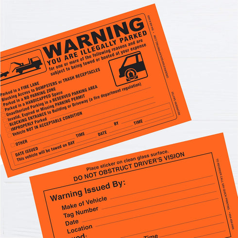 Parking Violation Sticker - Vehicle Illegally Parked Tow Notice - Parking Violation Notice - No Parking Warning Stickers - 5.5 x 7.5 Hard to Remov...