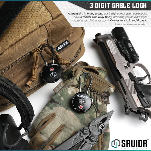 Savior Equipment Quality TSA-Approved 3-Digit Combination Cable Travel Luggage Locks for Rifle Bag Firearm Gun Case Accessories Ammo Boxes Outdoor...