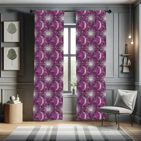 Lunarable Sun and Moon Window Curtains, Celestial Fantasy Composition with Constellations on Purple Backdrop, Lightweight Decor 2-Panel Set with R...