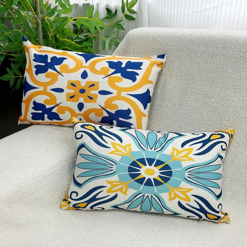 Set of 4 Outdoor Waterproof Pillow Covers 12x20 Mandala Flower Decorative Throw Pillow Covers Boho Geometric Pillow Cases for Garden Patio Home De...