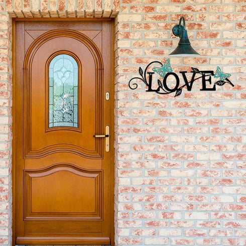 Metal Butterfly Love Sign Wall Decor Metal Black Love Word Sign Rustic Home Letter Ornament Cutout for Home Office Living Room Hanging Wall Decora...