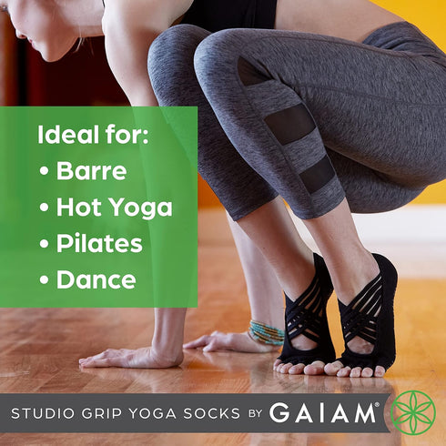 Gaiam Grippy Studio Yoga Socks for Extra Grip in Standard or Hot Yoga...