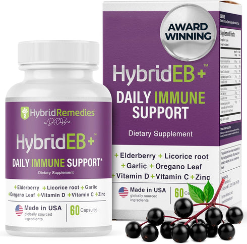 HybridEB Sambucus Elderberry Immune Support with Vitamin C, Zinc, Vitamin D3 - Antioxidant & Immunity Supplement, 1 Month Supply - 9 in 1 Black El...