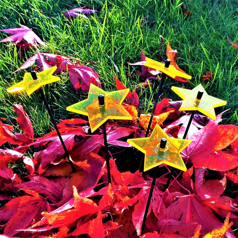 Shining Stars SunCatcher Garden Decor Set of 5 Glowing Celebration Stakes 25cm, 10 inch high Outdoor Indoor Centrepiece Gardeners Gift, Colour:Flu...