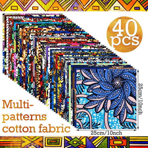 Mixweer 40 Pcs African Cotton Fabric Square No Repeat Quilting Fabrics Bundles African Wax Fabric Cotton Ankara Fat Quarters for DIY Sewing Cloths...