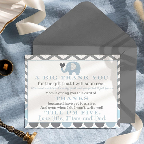 Paper Clever Party Blue Elephant Baby Shower Thank You Cards with Envelopes - Blank Notes with Prefilled Message for Boys - Personalize Cute Jungl...