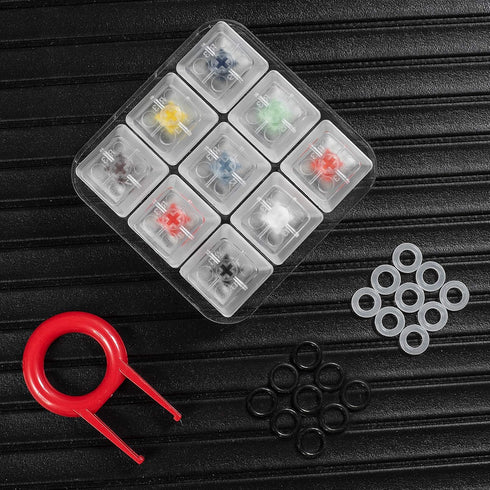Kailh BOX Switch Tester Mechanical Keyboards Retooled Sampler 9-Key Switch Testing Tool, with Keycap Puller and 18 O Rings, Navy Jade White Red Bl...