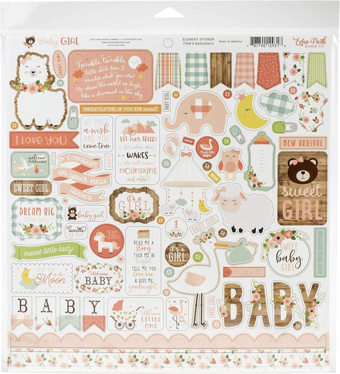 Echo Park Paper Company Baby Girl Collection Kit paper, pink, yellow, green, blue, 12-x-12-Inch...