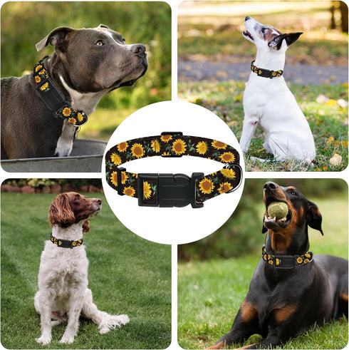 Dog Collar for Boys Girls, Sunflower Puppy Collar for Small Medium Large Dogs, Adjustable Soft Floral Pet Collar with Safety Buckle for Male Femal...
