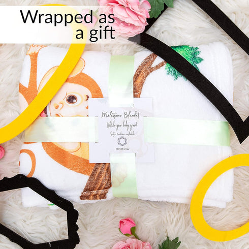Baby Monthly Milestone Blanket | for Newborn Boy or Girl, Unisex | Month Blanket Baby for Pictures | Jungle Safari, Giraffe & Monkey Theme | Perso...
