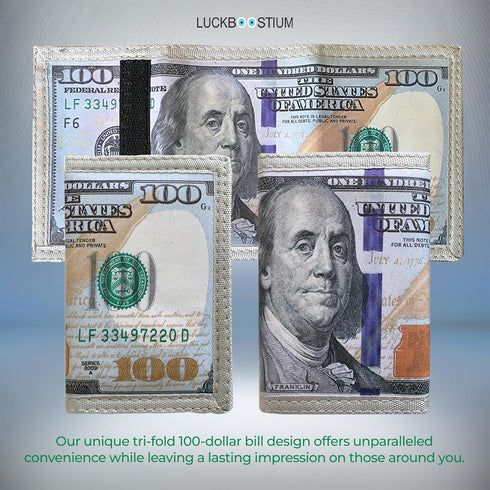 $100 Trifold Wallet - US Dollar Bill Wallet for Men - Money Wallet for Women - Leather Wallet with Card Slot and ID Window - Billfold Wallet for T...