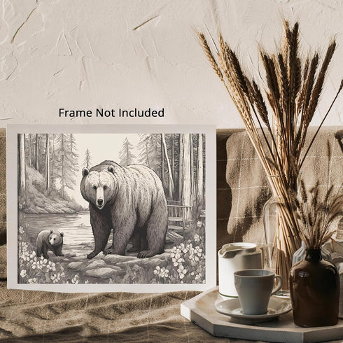Posterizer 1 pcs- Cute bear with its cub in nature-Art for Animal Lovers-Landscape & Nature Art- Gift for Men Women Entrepreneur Teens-Decor for H...