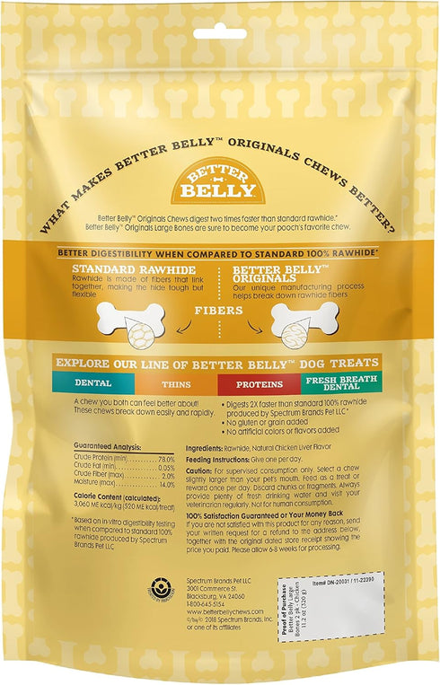 Better Belly Chicken Liver Rawhide Large Dog Bones, 2-Count...
