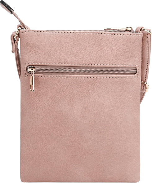 DELUXITY | Crossbody Purse Bag | Functional Multi Pocket Double Zipper Purse | Adjustable Strap | Medium Size Purse | Blush...