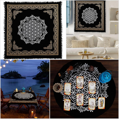 Indian Consigners Altar Cloth Flower of Life Witchcraft Alter Tarot Spread Top Cloth Wiccan Square Spiritual 18 by 18 Sacred (Flower of Life Gold ...