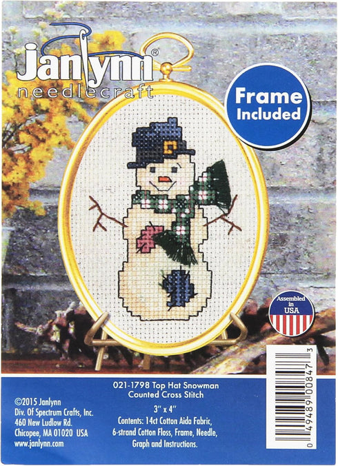Janlynn 14 Count Top Hat Snowman Mini Counted Cross Stitch Kit, 3" by 4"...