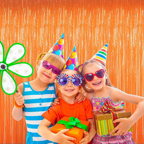 BTSD-home Orange Foil Fringe Curtain, Metallic Photo Booth Backdrop Tinsel Door Curtains for Wedding Birthday Bridal Shower Baby Shower Bacheloret...