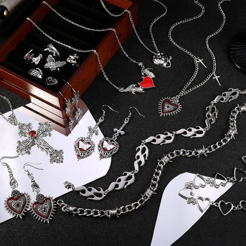 HAIAISO 16 Pcs Grunge Gothic Jewelry Set Punk Necklace Set Vintage Goth Ring for Women Gothic Dangle Earrings Goth Choker Necklace Emo Y2K Jewelry...