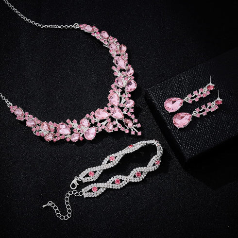 Rhinestone Bridal Jewelry Sets for Women Crystal Necklace Earrings Bracelet Set Silver-Tone Wedding Bridal Bridesmaid Gifts fit with Wedding Dress...