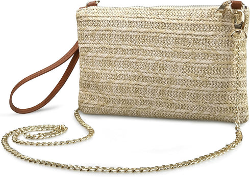 Straw Zipper Small Cross body bag Wristlet Clutch Womens Purse...