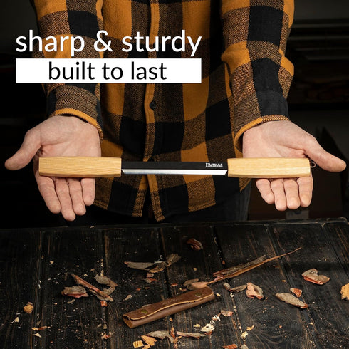 Draw Knife Woodworking Tool - Sharp & Ready 5.3 inch Debarking Knife with Leather Sheath, Easy to Use Straight Handles Draw Knife Debarking Tool, ...