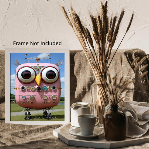Posterizer 1 pcs-cute robotic owl with big eyes-Abstract & Modern Art-Fantasy & Fiction Art-Gift for Girls, Boys, Teens-decor for Girls, Teens Bed...